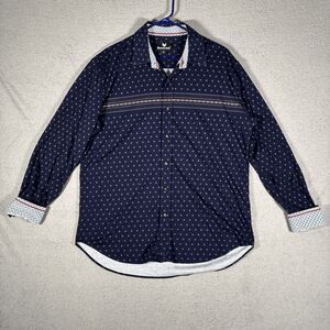 Butter‎ Cloth Men's Button Down Shirt Size XL Navy Blue Gold Geometric Western